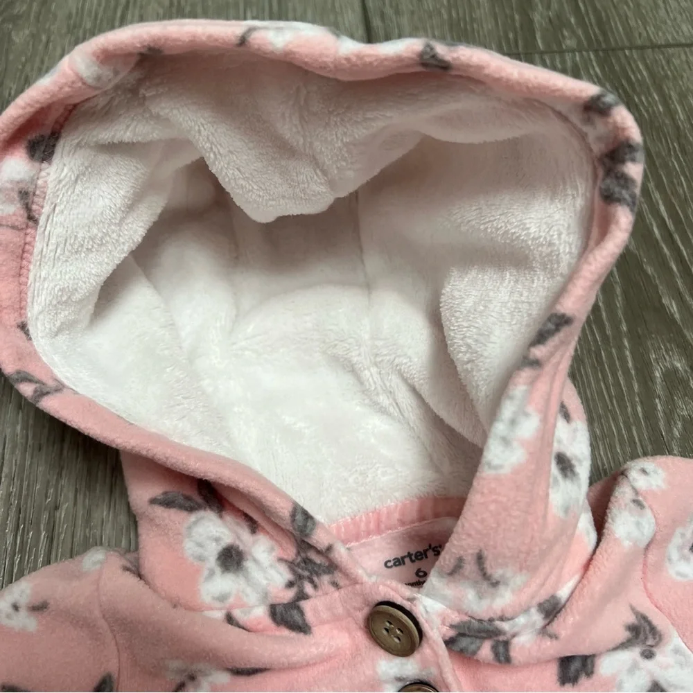 CARTERS HOODED FLEECE JUMPSUIT PINK FLORAL 6MO